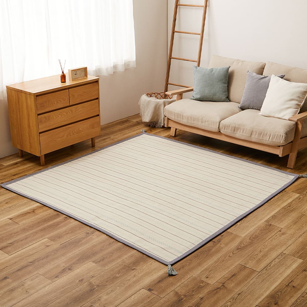 薄手で気軽に洗える インド綿ラグ ティック ブルー メーカー直送 ▼返品・キャンセル不可【他商品との同時購入不可】