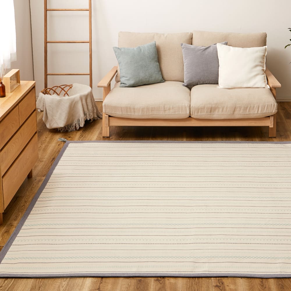 薄手で気軽に洗える インド綿ラグ ティック ブルー メーカー直送 ▼返品・キャンセル不可【他商品との同時購入不可】