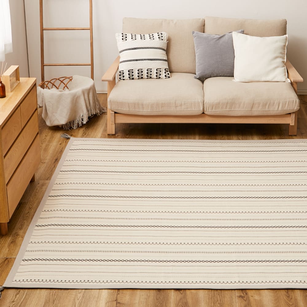 薄手で気軽に洗える インド綿ラグ ティック ブラック メーカー直送 ▼返品・キャンセル不可【他商品との同時購入不可】