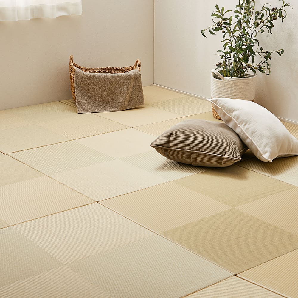 水拭きできる い草風置き畳 市松模様 グリーン 12枚組 メーカー直送 ▼返品・キャンセル不可【他商品との同時購入不可】