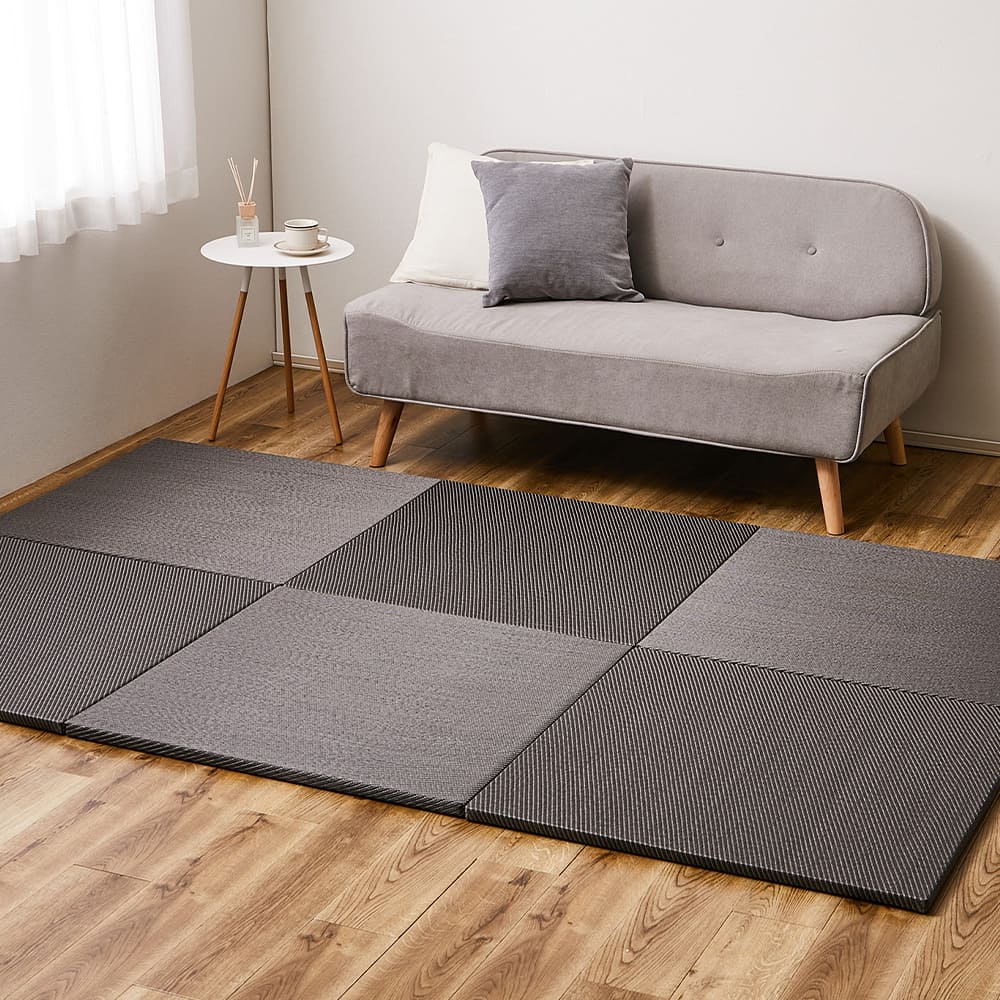 水拭きできる い草風置き畳 綾模様 グレー 同色6枚組 メーカー直送 ▼返品・キャンセル不可【他商品との同時購入不可】