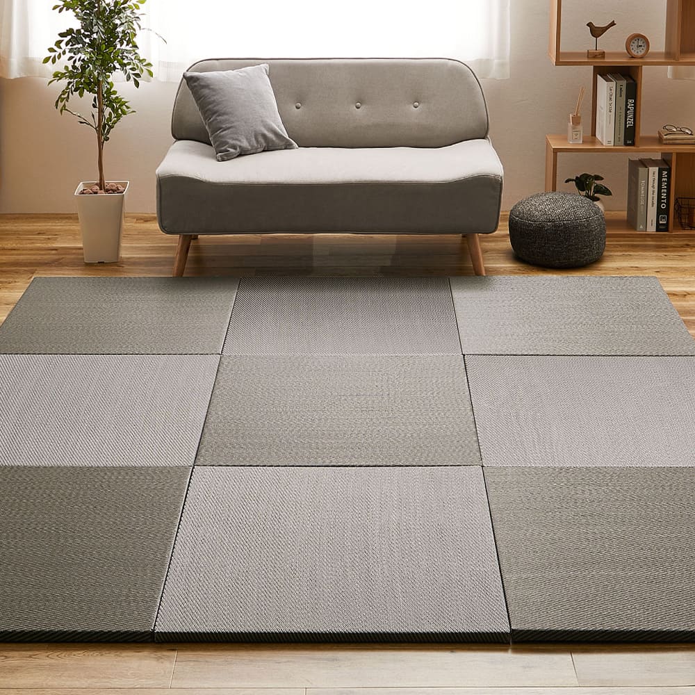 水拭きできる い草風置き畳 綾模様 グレー 同色12枚組 メーカー直送 ▼返品・キャンセル不可【他商品との同時購入不可】