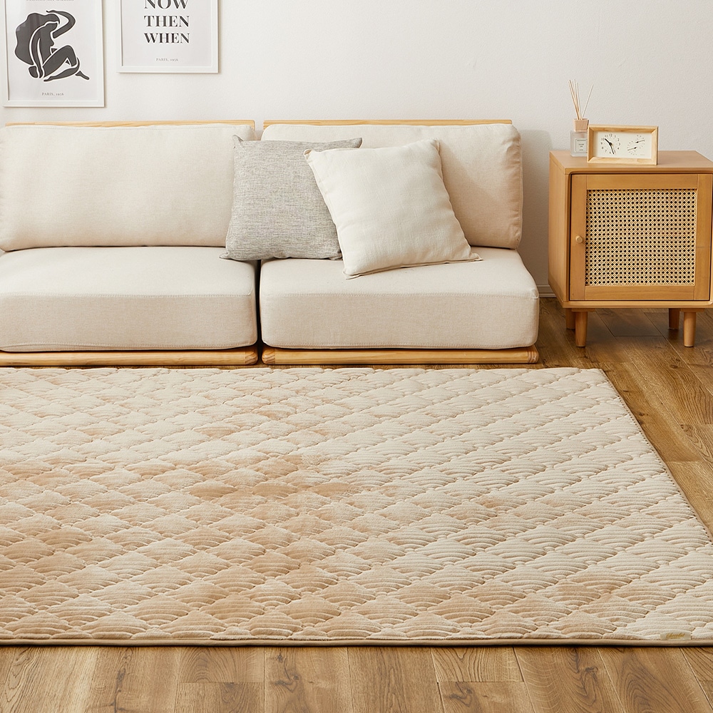 くすみカラーのストライプフランネルラグ ショコラ キャメルベージュ メーカー直送?返品・キャンセル不可【他商品との同時購入不可】