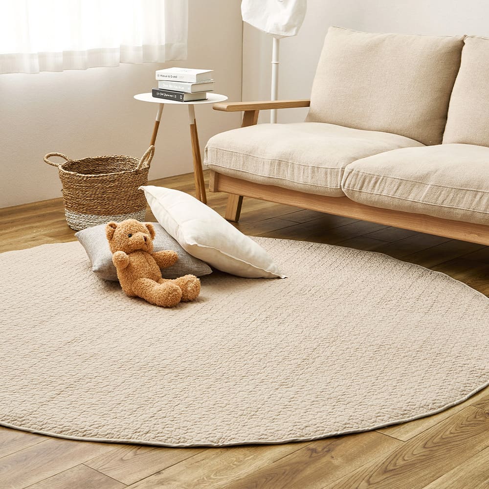 綿100%のイブルラグマット デコール 円形 ベージュ メーカー直送 ▼返品・キャンセル不可【他商品との同時購入】