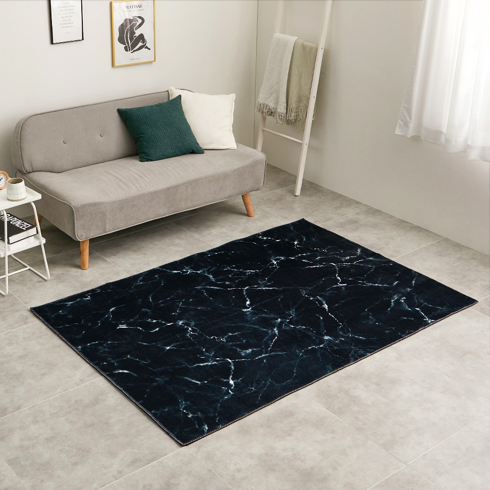 大理石柄のソフトフランネルラグ 130×190cm ブラック メーカー直送▼返品・キャンセル不可【他商品との同時購入不可】