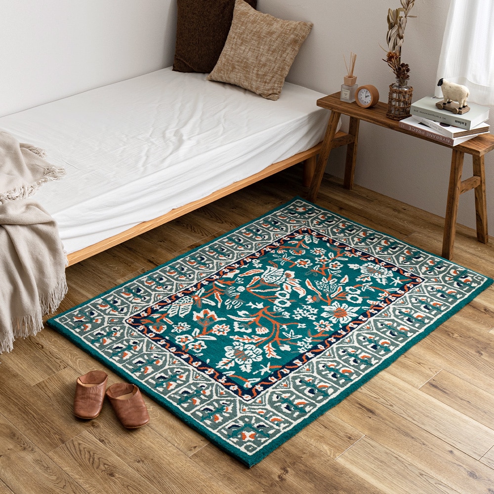 ウール100%りラグマット ポタリー 100×140cm グリーン メーカー直送▼返品・キャンセル不可【他商品との同時購入不可】
