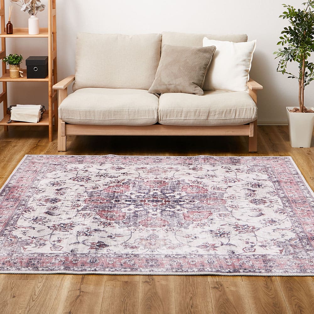 アンティーク絨毯風プリントラグ カメオ ピンク 230×230 メーカー直送 ▼返品・キャンセル不可【他商品との同時購入】