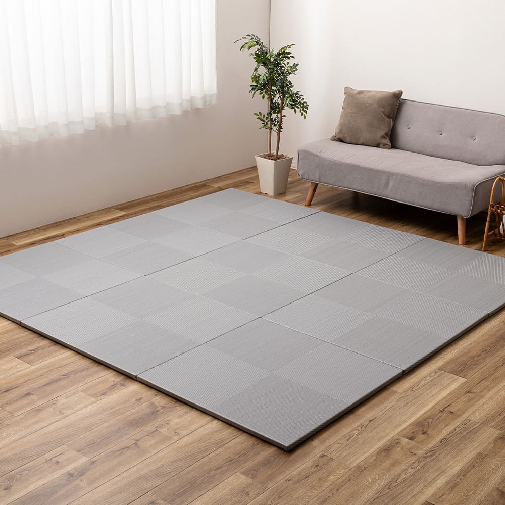 水拭きできる い草風置き畳 市松模様 ブルー 12枚組 メーカー直送 ▼返品・キャンセル不可【他商品との同時購入不可】