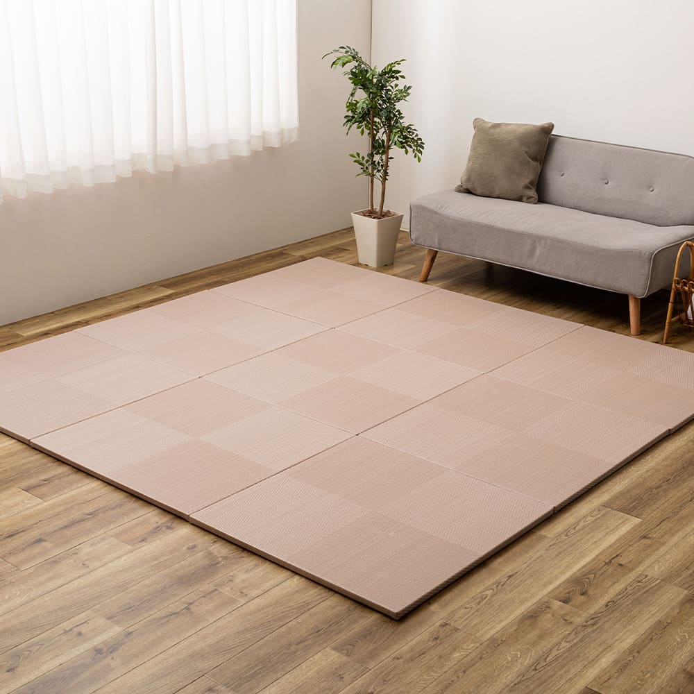 水拭きできる い草風置き畳 市松模様 ピンク 6枚組 メーカー直送 ▼返品・キャンセル不可【他商品との同時購入不可】