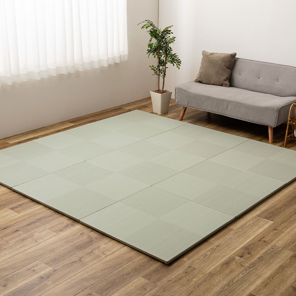 水拭きできる い草風置き畳 市松模様 ライトグリーン 12枚組 メーカー直送 ▼返品・キャンセル不可【他商品との同時購入不可】