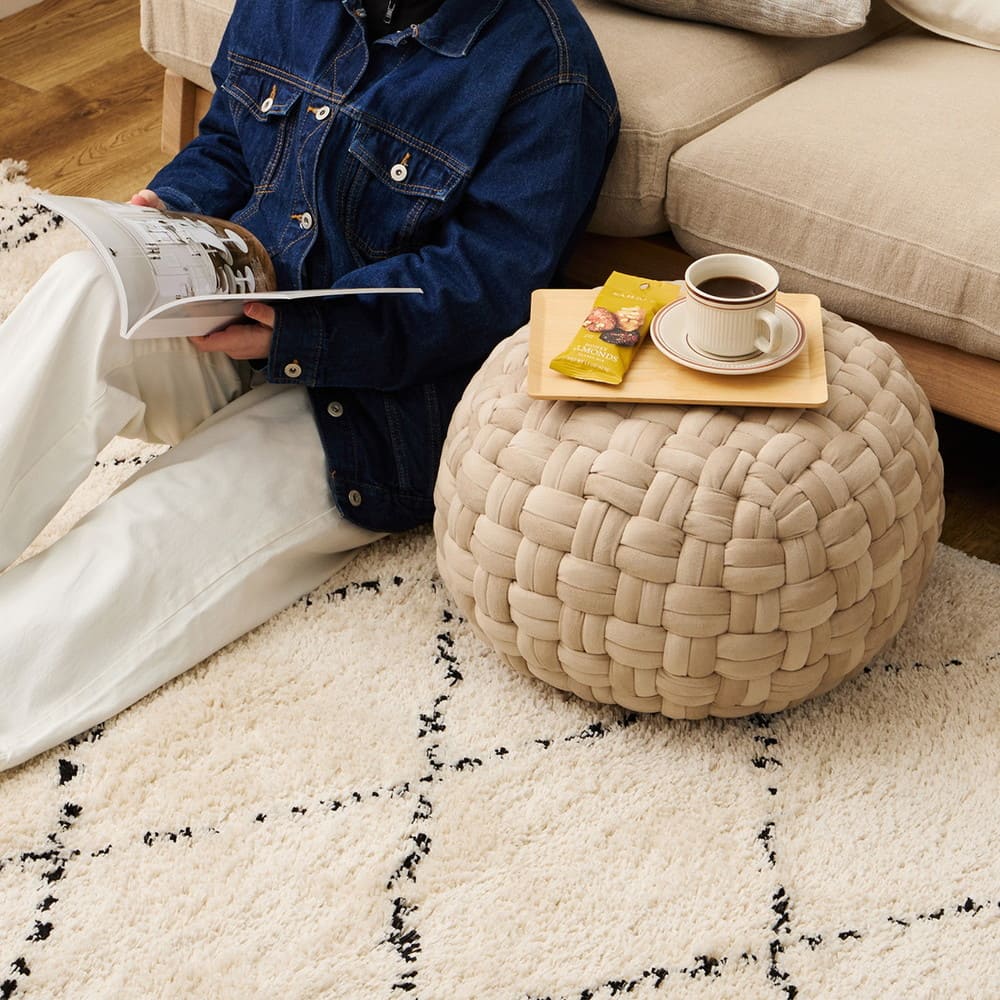 ベルベット生地のスツール プフ Mサイズ ベージュ 40×40×20 メーカー直送 ▼返品・キャンセル不可【他商品との同時購入】