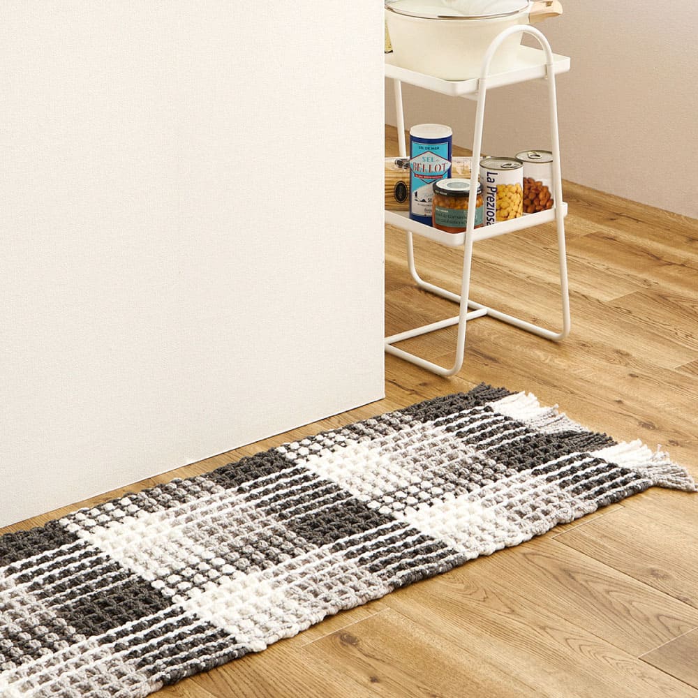 ワッフル風マット チェック柄 エルフ ブラック 45×180 メーカー直送 ▼返品・キャンセル不可【他商品との同時購入】