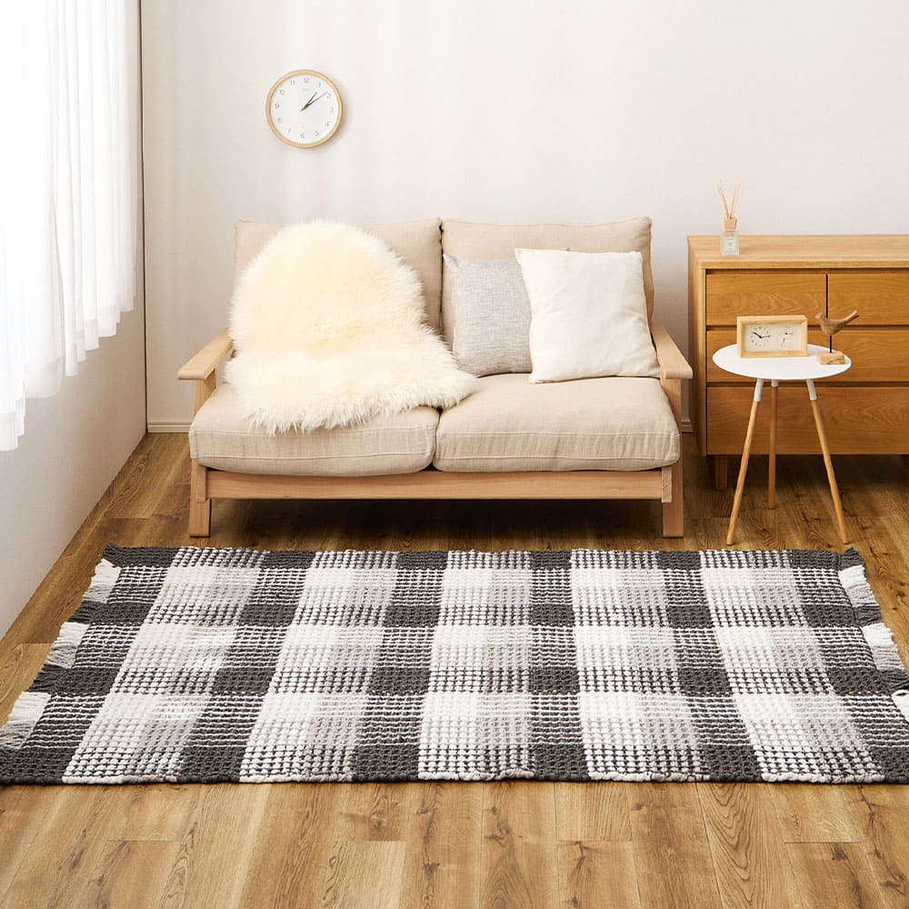 ワッフル風ラグ チェック柄 エルフ ブラック 130×190 メーカー直送 ▼返品・キャンセル不可【他商品との同時購入】