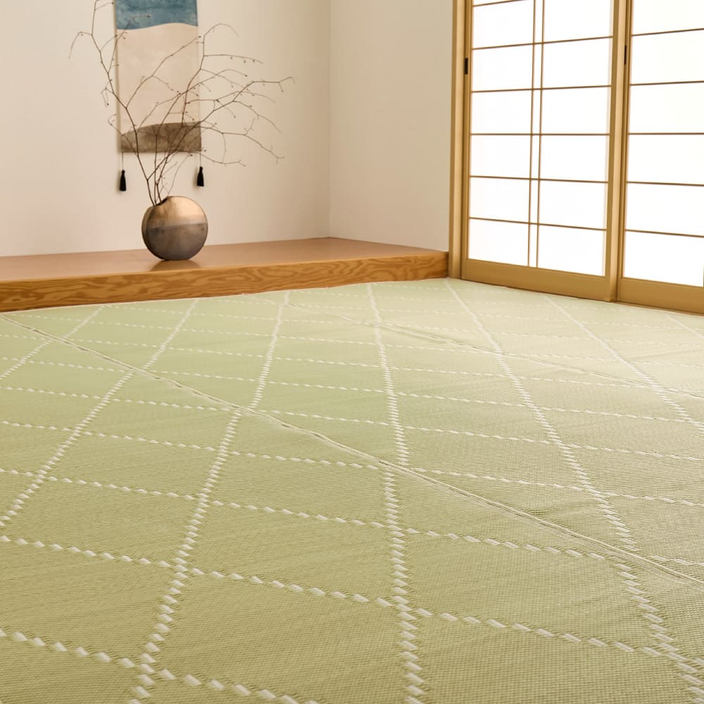 裏付き 洗えるい草風カーペット モンド 江戸間6畳 グリーン メーカー直送 ▼返品・キャンセル不可【他商品との同時購入】