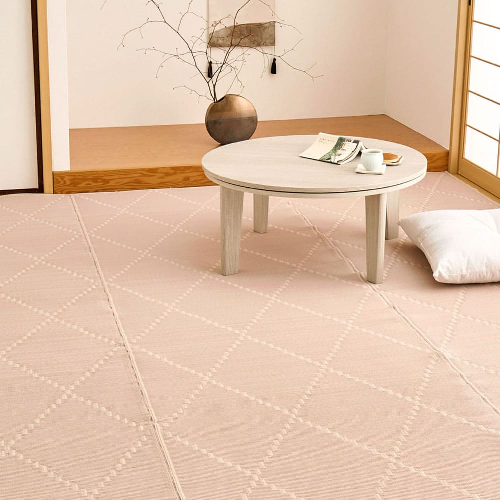 裏付き 洗えるい草風カーペット モンド 江戸間6畳 ピンク メーカー直送 ▼返品・キャンセル不可【他商品との同時購入】