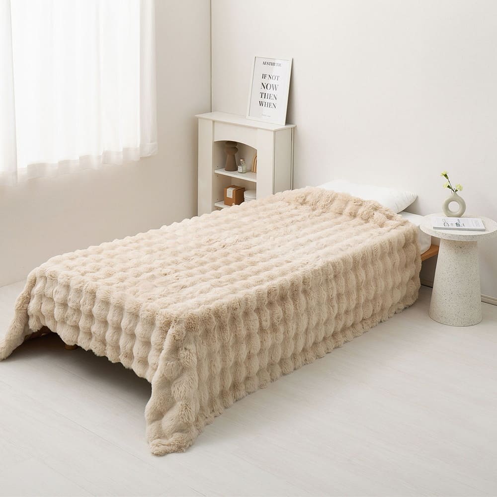 ポコポコ毛布 ルナ ダブル 約180×200cm ベージュ メーカー直送 ▼返品・キャンセル不可【他商品との同時購入不可】