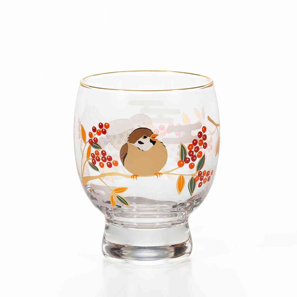 アデリア プレミアムニッポンテイスト 吉祥花鳥 酒グラス 雀と南天 1個