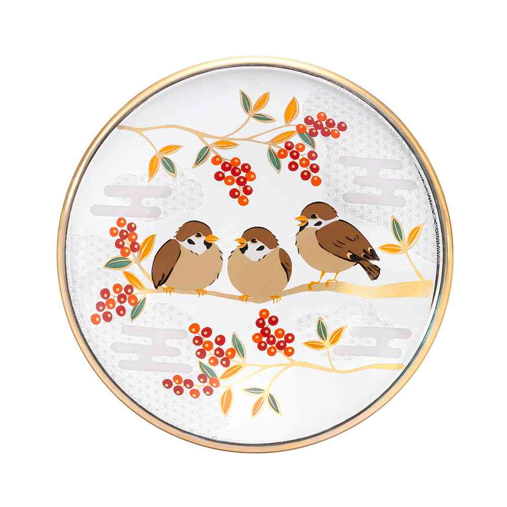 アデリア プレミアムニッポンテイスト 吉祥花鳥 丸皿 雀と南天 1個