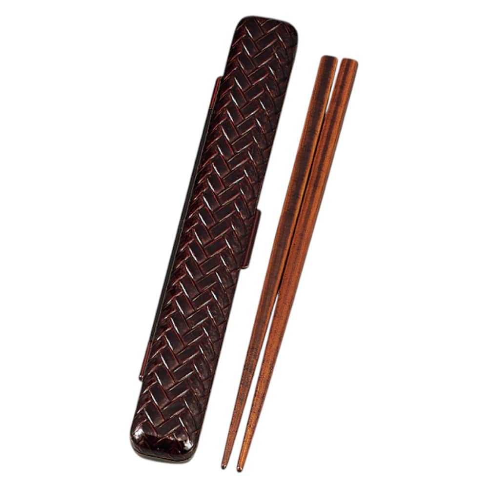 たつみや あじろ箸箱セット 溜 18.0