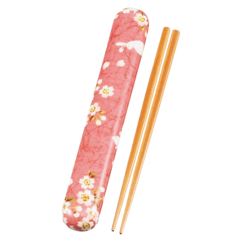 たつみや 布貼箸箱セット ピンク桜うさぎ 18.0