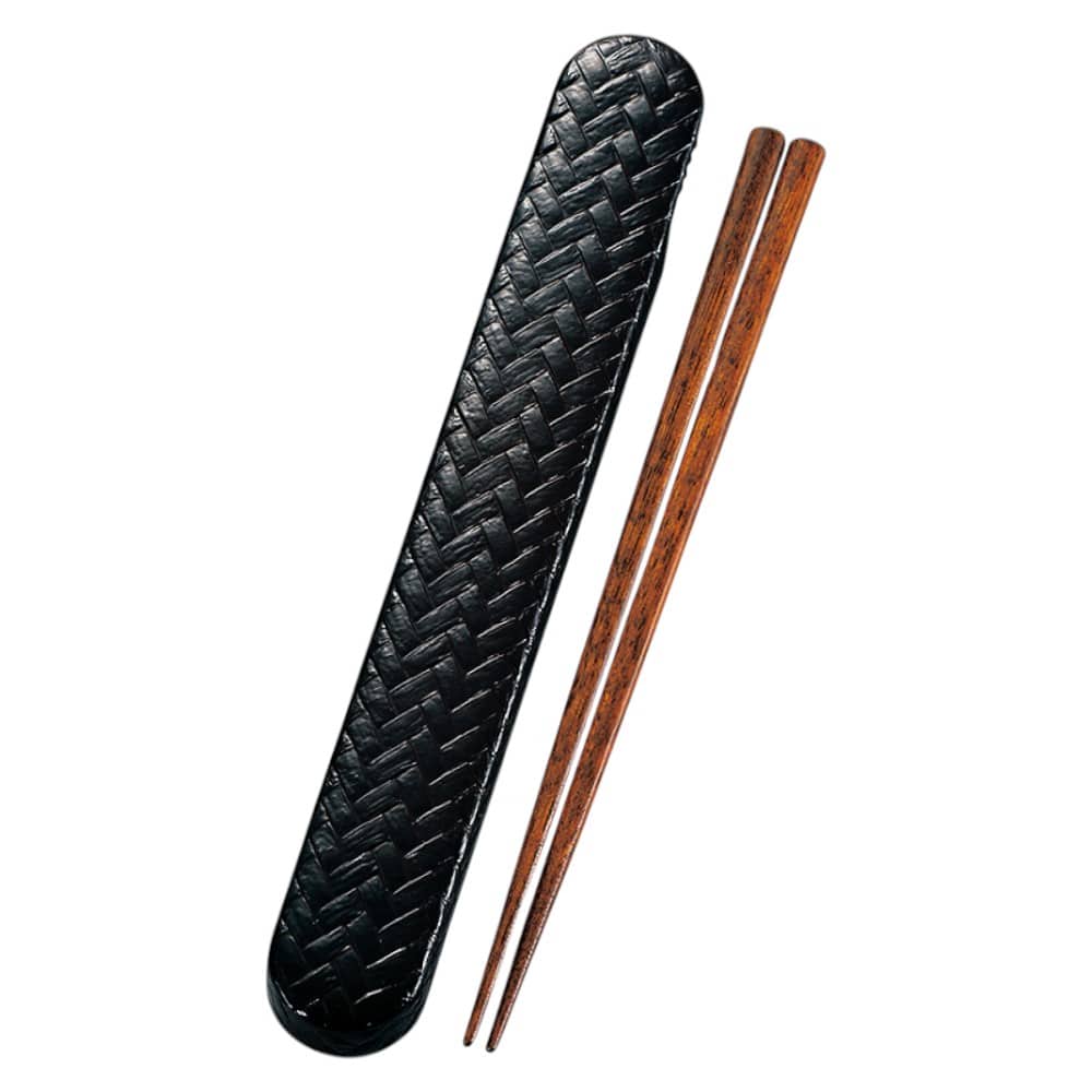 たつみや あじろスライド箸箱セット 溜 18.0