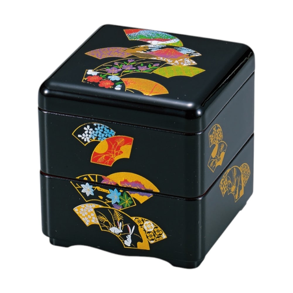 たつみや ミニお重珍味角 黒扇面