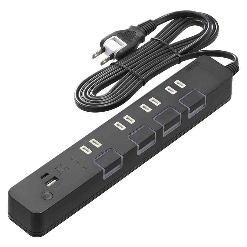 オーム電機 4個口節電タップ USBポート付き 2m HS-TPKU42PD-24K