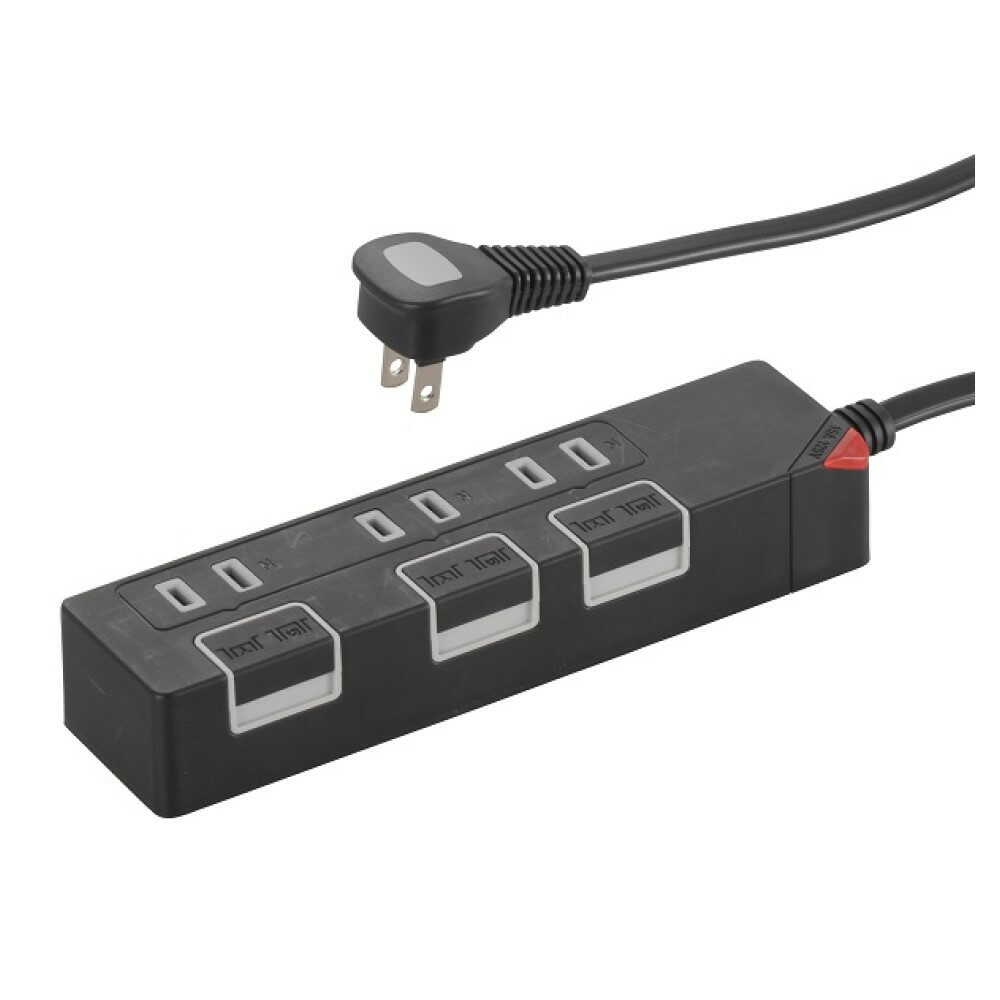 オーム電機 節電タップ 3個口 1.5m ブラック