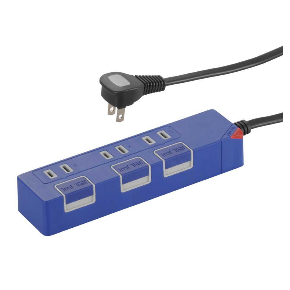 オーム電機 節電タップ 3個口 1.5m ブルー