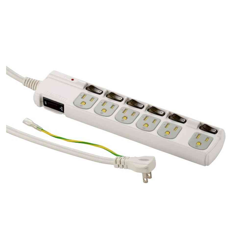 オーム電機 電源タップ ブレーカー付 3ピンプラグ対応 アース付 雷ガード 6個口 1.8m HS-T1259W