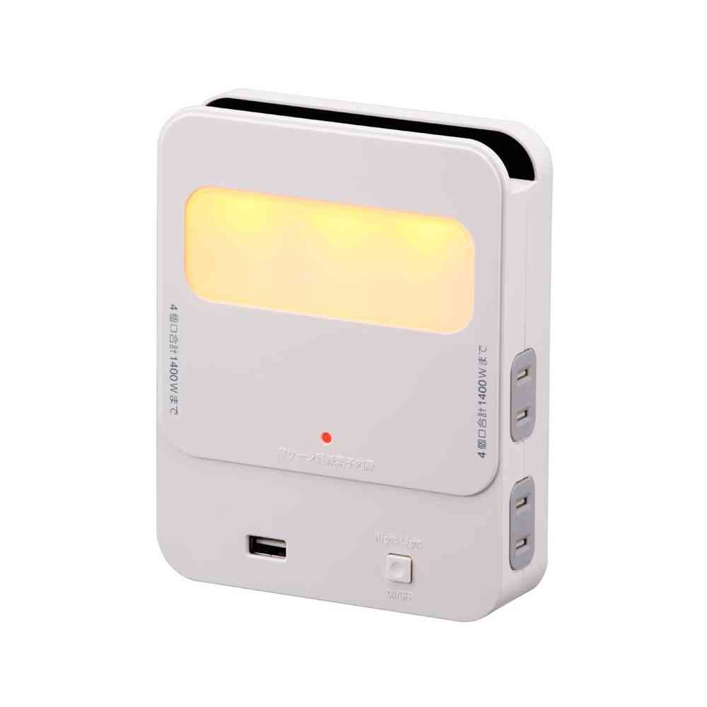 オーム電機 拡張コンセント 寝室用 4個口+USB HS-TU4BR1-W