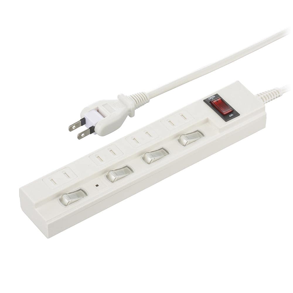 オーム電機 節電タップ 雷ガード/ブレーカー付 4個口
