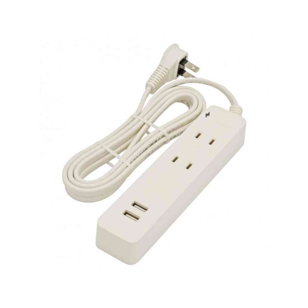 オーム電機 2個口タップ 雷ガード／USBポート付き 2m HS-TKU22W22