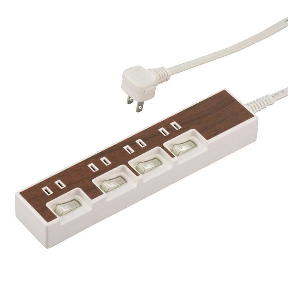 オーム電機 節電タップ 4個口 木目調 1.5m ブラウン