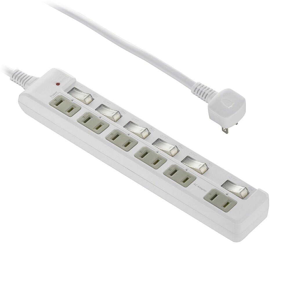 オーム電機 発煙ガード 節電タップ 雷ガード 6個口 2m