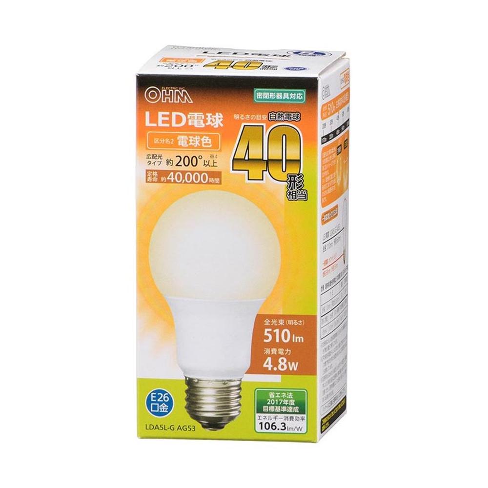 オーム電機 LED電球 一般電球型 40W