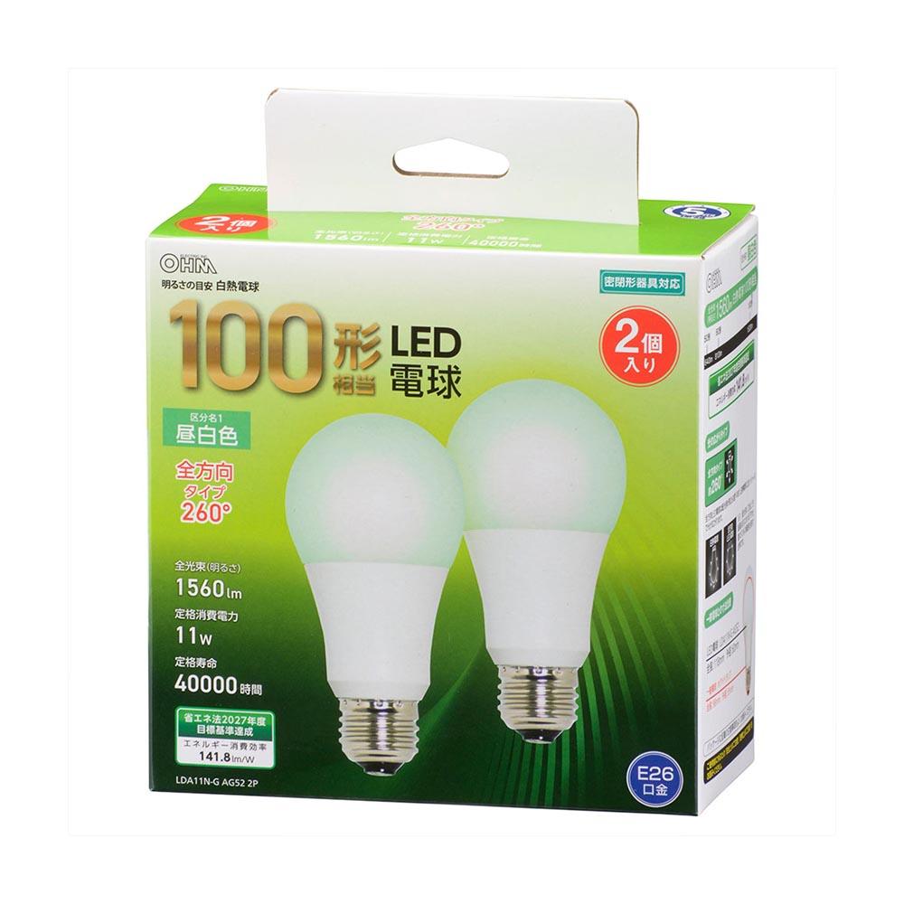 オーム電機 LED電球 A型 E26 100W 2P