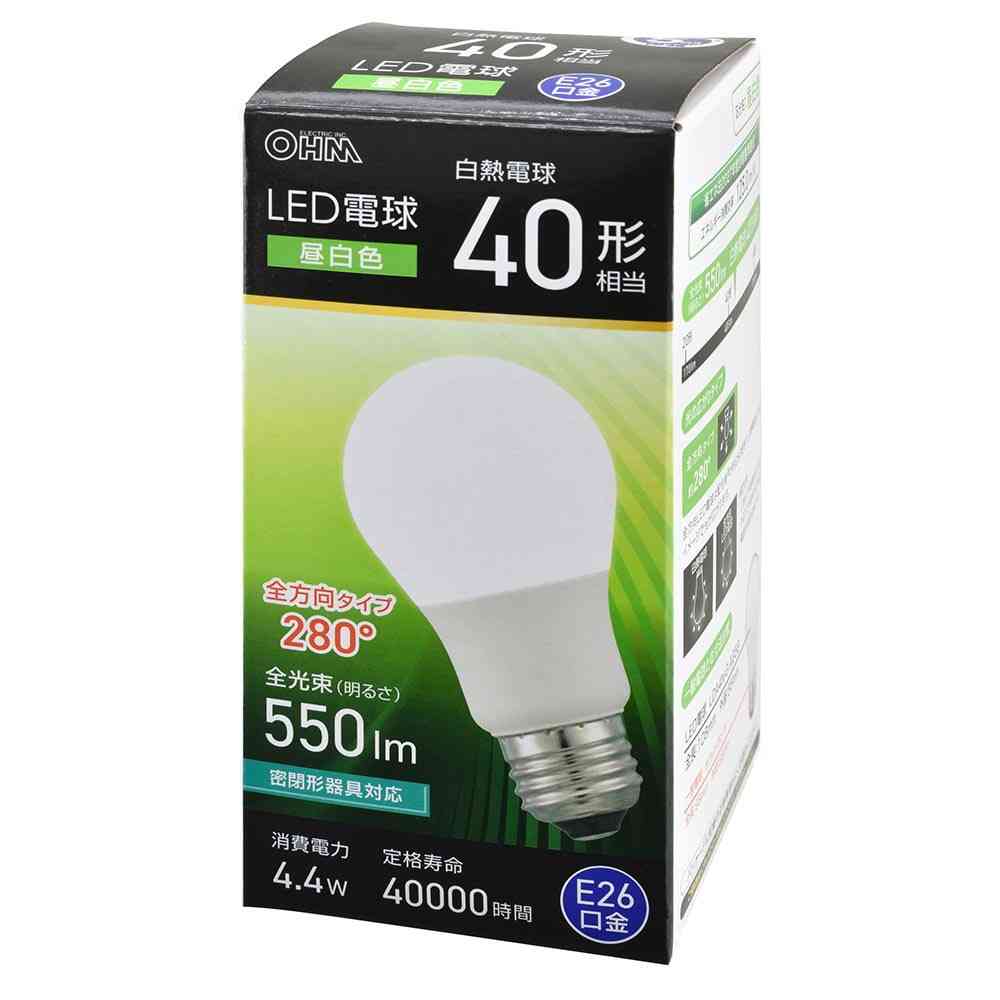 オーム電機 LED電球 E26 40形相当 昼白色 1個