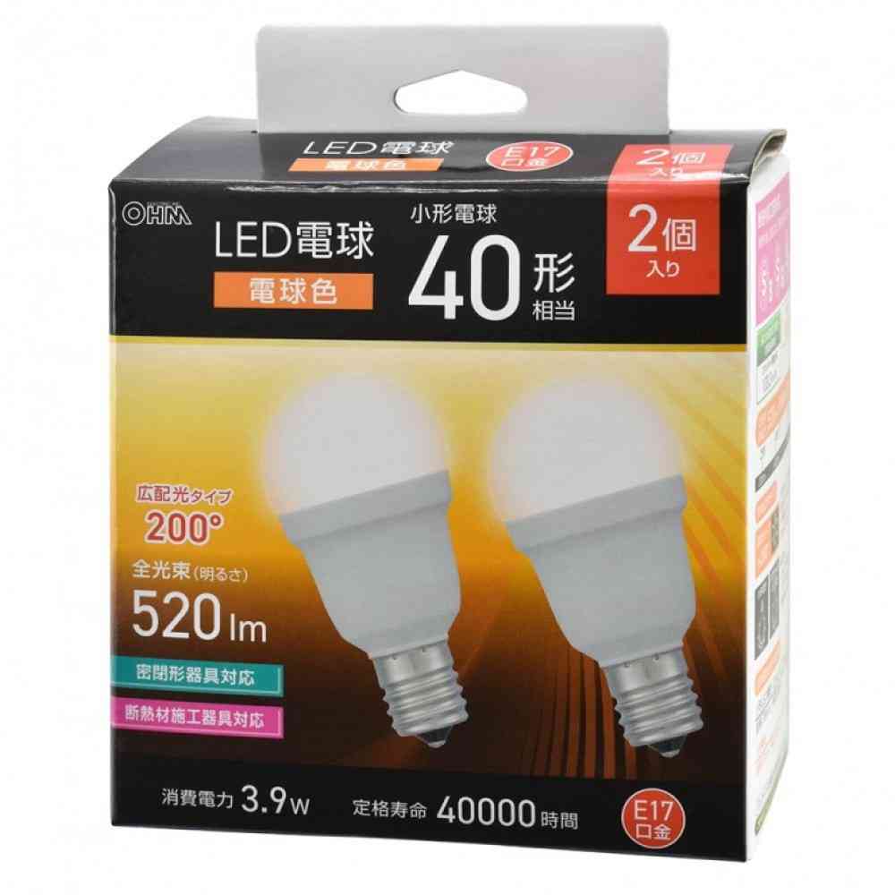 オーム電機 LED電球小形 40形電球色 2個入
