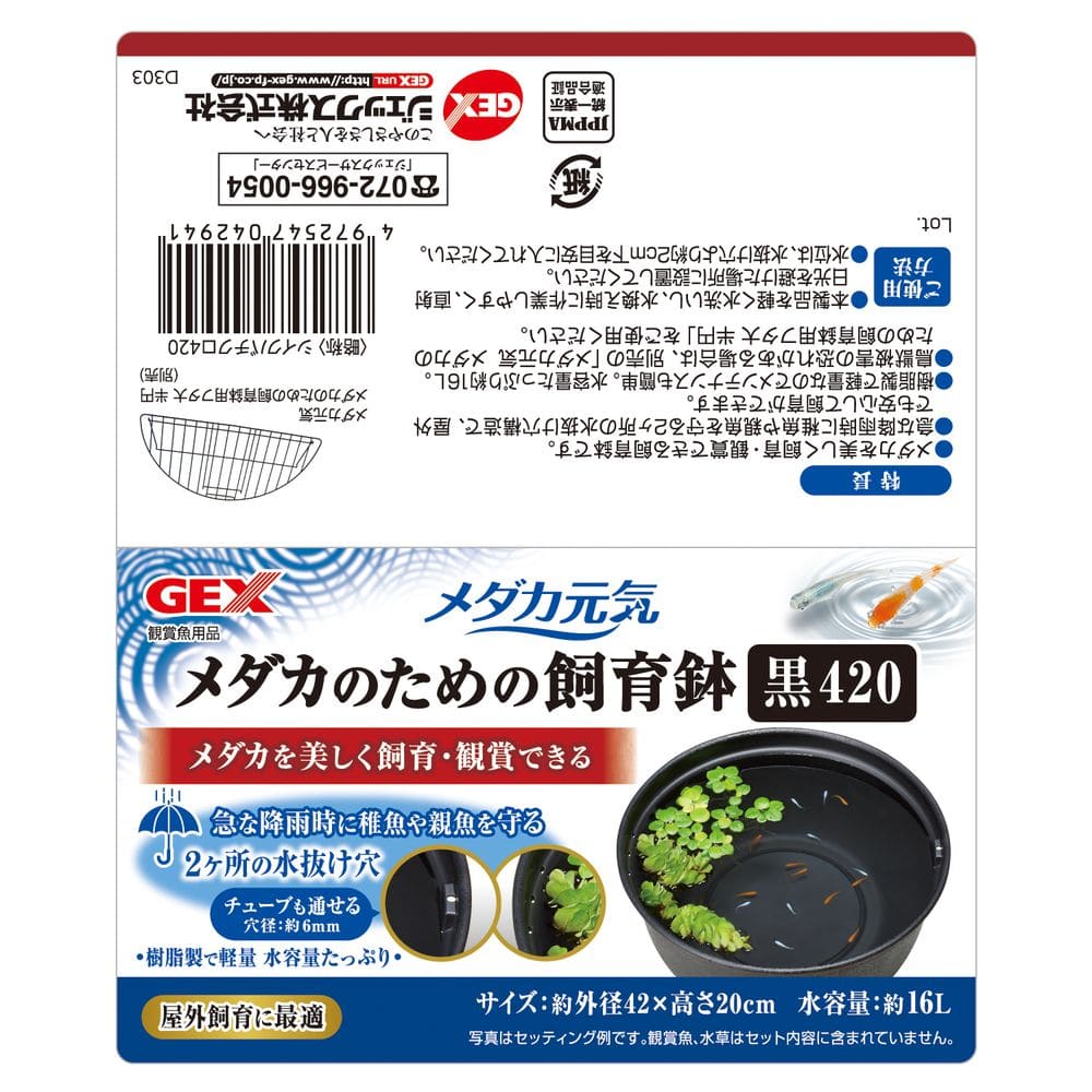 ジェックス メダカ元気飼育鉢黒420