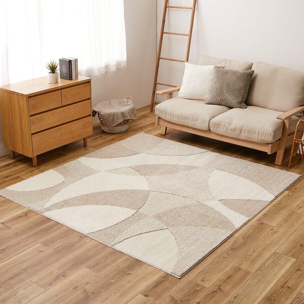 北欧柄の国産高機能ラグ ジャスト ベージュ190x190 メーカー直送▼返品・キャンセル不可【他商品との同時購入不可】