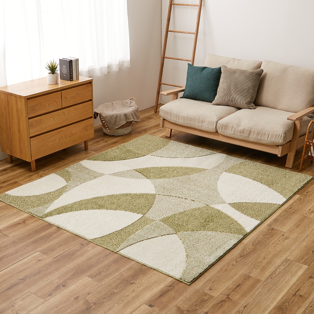 北欧柄の国産高機能ラグ ジャスト グリーン190x190 メーカー直送▼返品・キャンセル不可【他商品との同時購入不可】