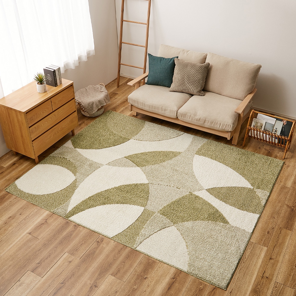 北欧柄の国産高機能ラグ ジャスト グリーン190x240 メーカー直送▼返品・キャンセル不可【他商品との同時購入不可】