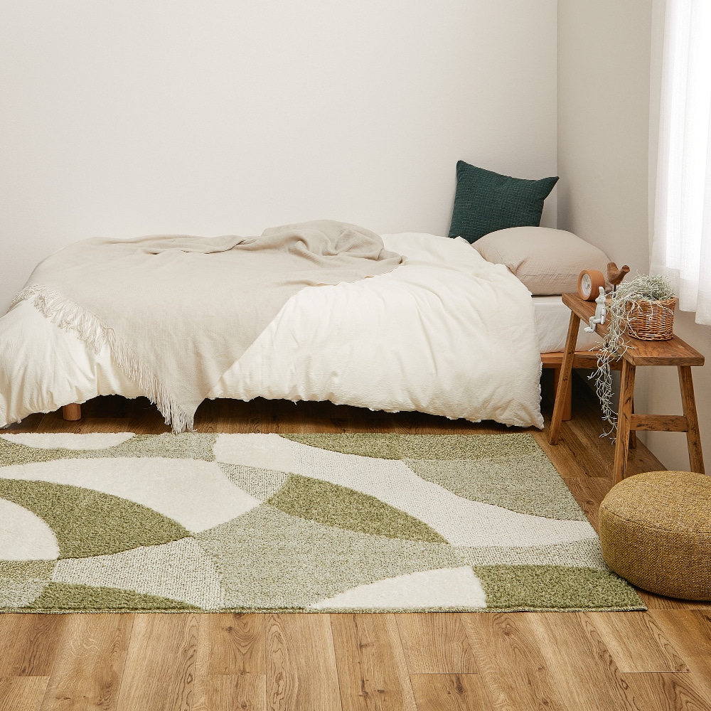 北欧柄の国産高機能ラグ ジャスト グリーン130x190 メーカー直送▼返品・キャンセル不可【他商品との同時購入不可】