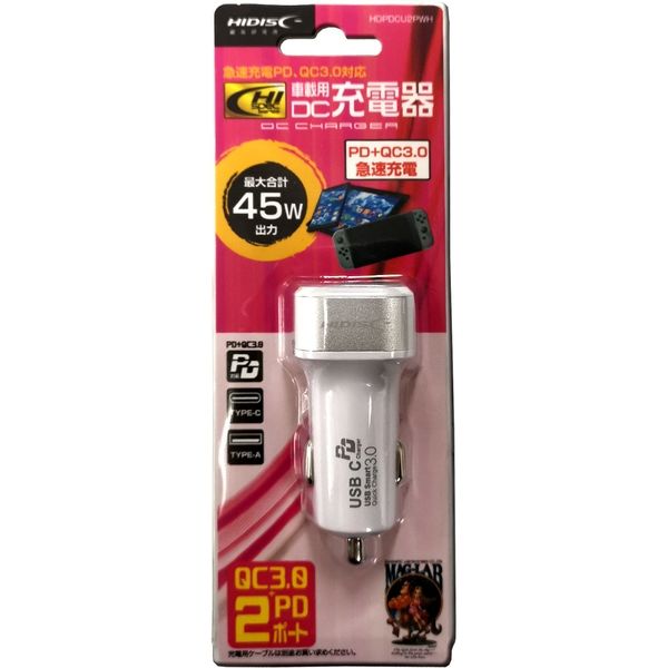 HIDISC PD対応車載DC充電器 TYPE‐A TYPE‐C 2ポート 1個