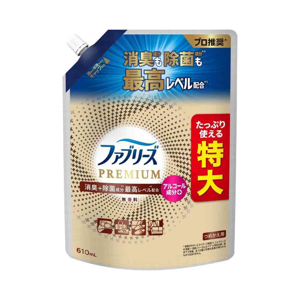 P＆G ファブリーズ W除菌＋消臭 プレミアム 無香料 つめかえ 特大サイズ 610mL   【12個セット】