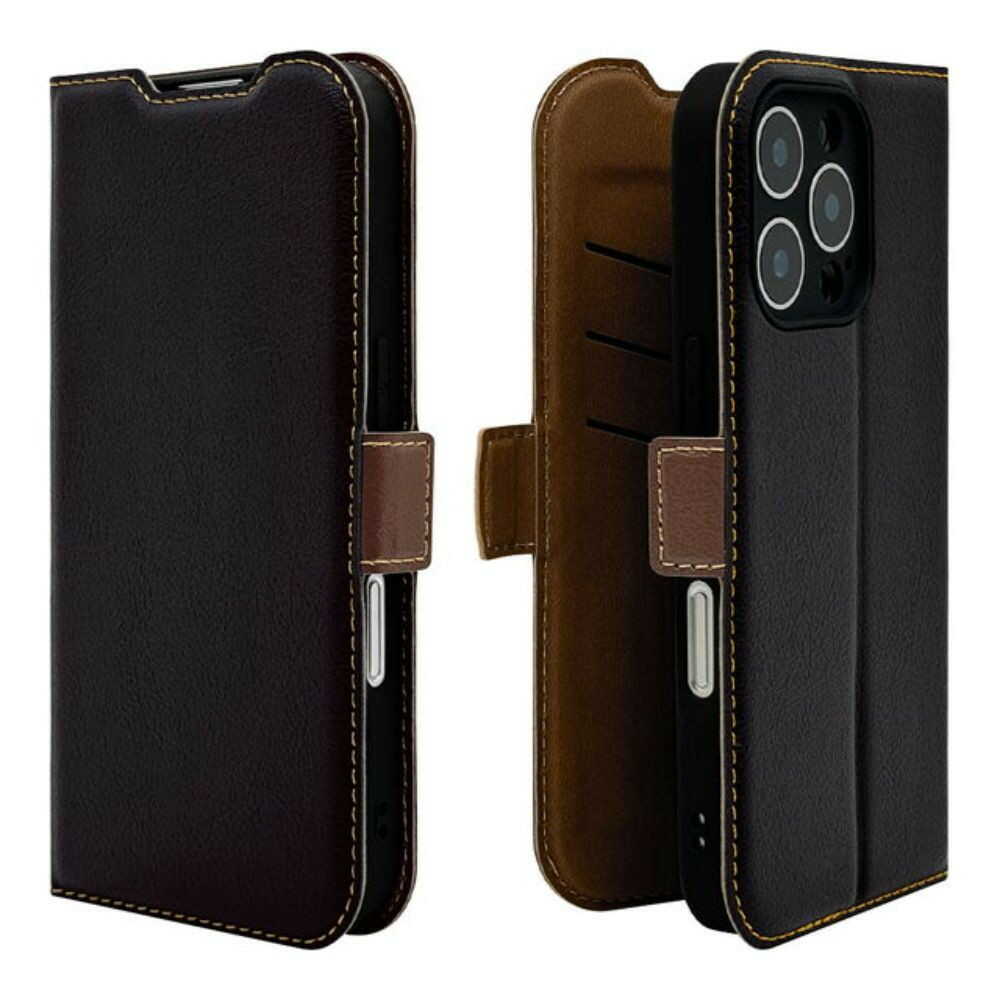 テレホンリース iPhone16Pro 手帳型カバー 薄型 カメラ保護 ブラック×ブラウン