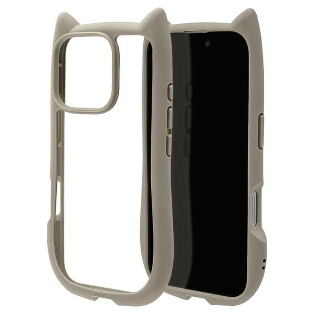 テレホンリース iPhone16Pro ケース カバー ハイブリッド 猫耳 トープ