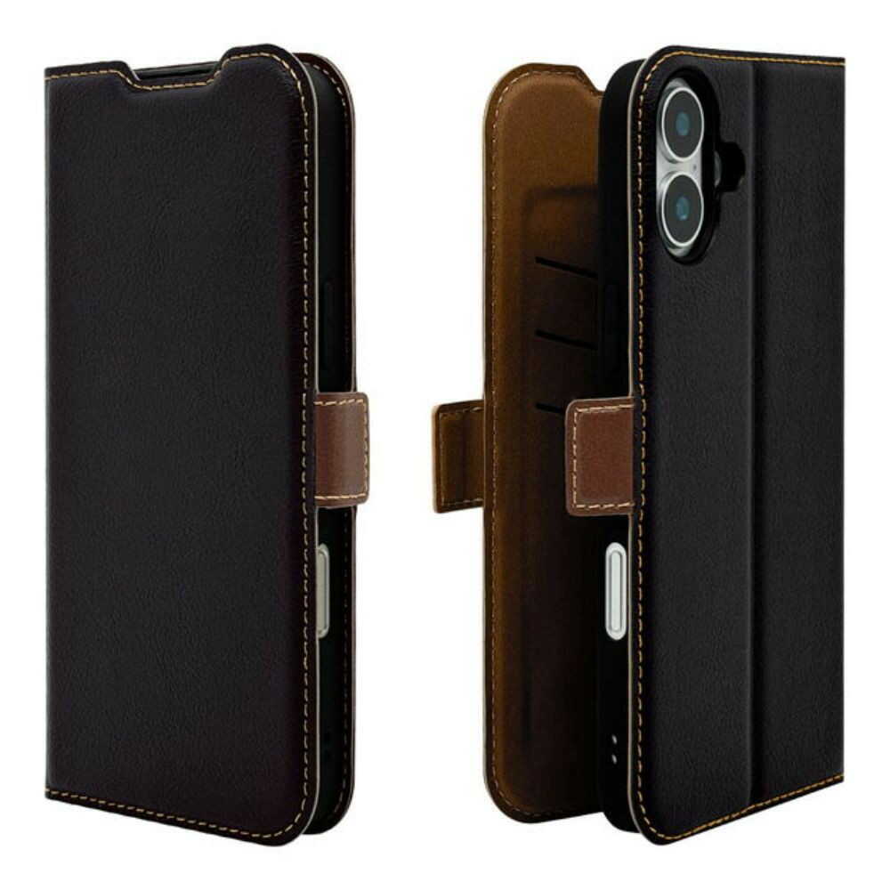 テレホンリース iPhone16Plus 手帳型ケース 薄型 ブラック×ブラウン