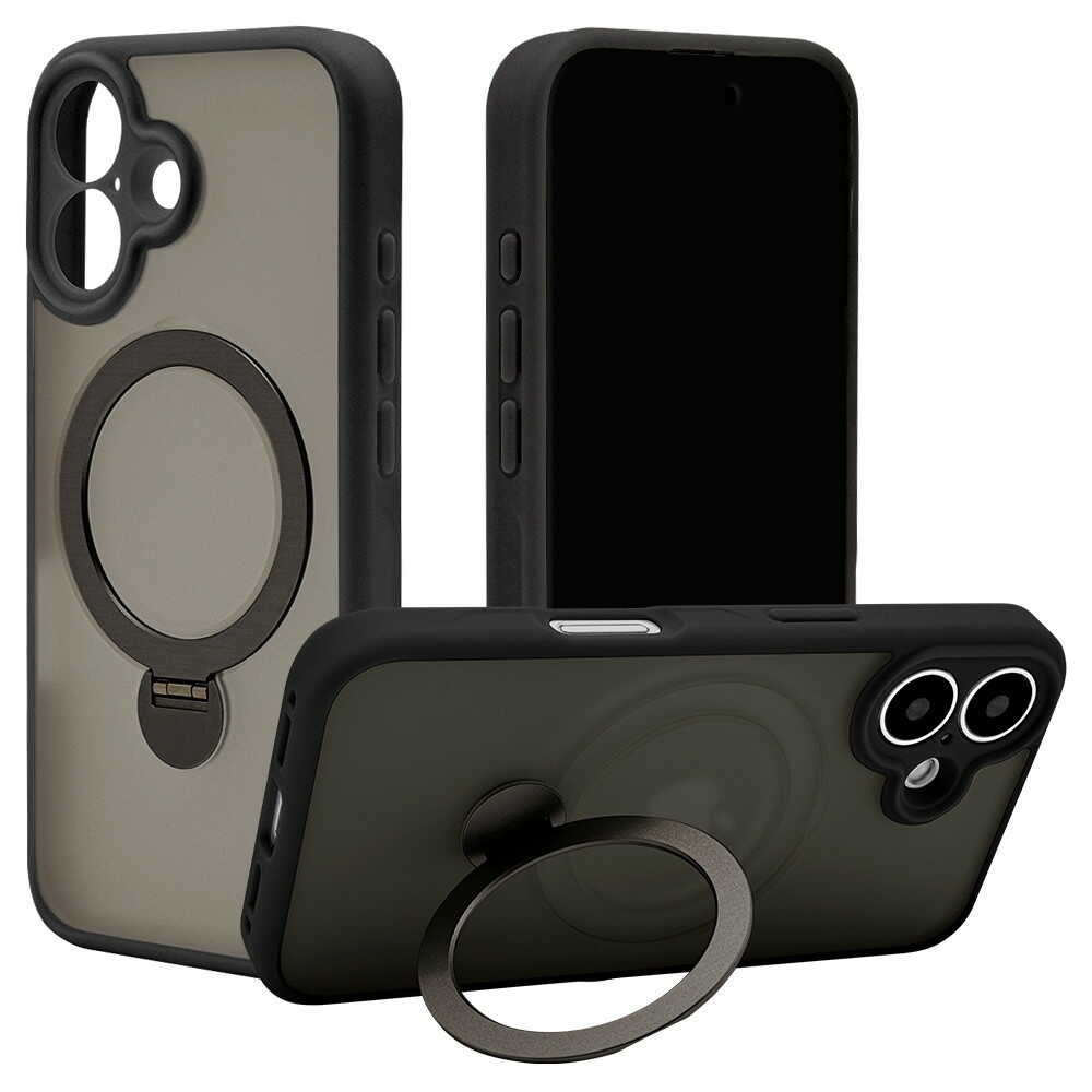 テレホンリース iPhone16 360°回転スタンドフロストブラック 8287IP461ZSFSLBK